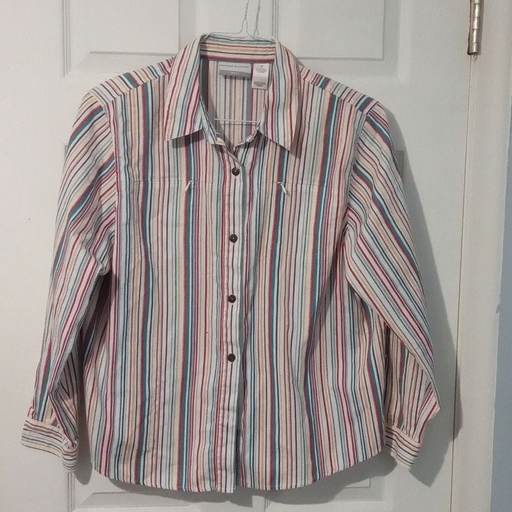 Alfred Dunner Multicolor Striped Button Down Shirt